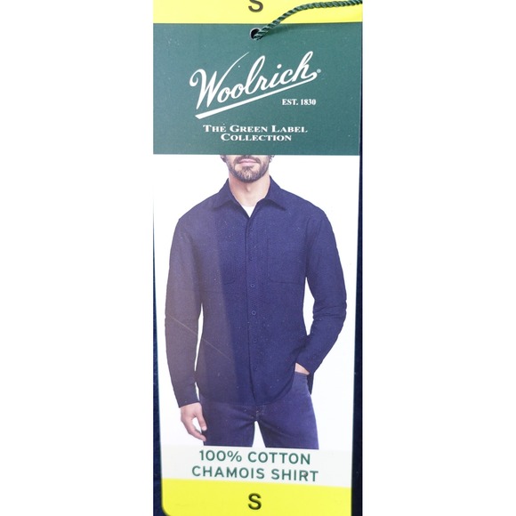Woolrich Chamois Shirt Men Small 100% Cotton Long Sleeve Button Down Navy NWT - Picture 3 of 10